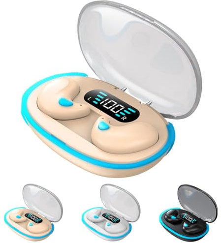 Bone Conduction Wireless Headset, Invisible Earbuds, Lightweight Sleep Headphones with Sleep Mode, Painless Invisible Bluetooth Earphone for Side Sleepers (Beige)