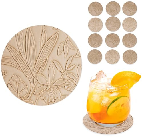Czzmy Lot de 12 dessous de verre double face en cuir synthétique - Dessous de verre - Aspect cuir - 12 - Beige