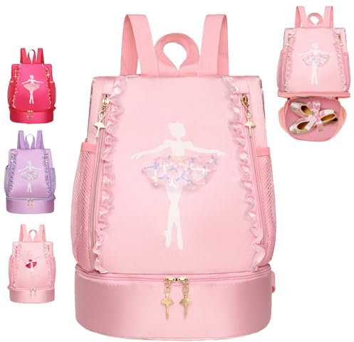 AUNGKWANG Schwimmtasche Kinder, Ballett Tanzen Sportbeutel mit Kordelzug, Wasserdichter Rucksack mit Bodenfach, 33 x 26 x 16 cm Große, KinderTurnbeutel Gym Bag Mädchen Junge