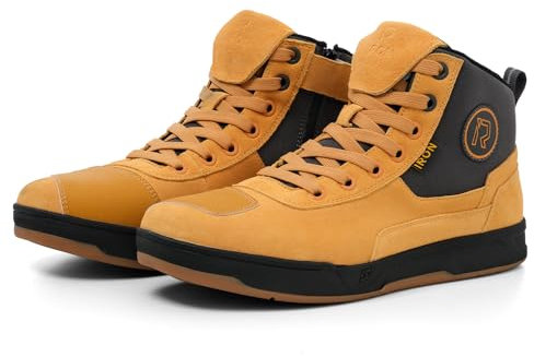 IRON JIA'S Scarpe Moto Uomo Stivali Moto Adatti a Tutte Le Stagioni, Impermeabili Antiscivolo Traspiranti alla Moda e Comodi Giallo 46