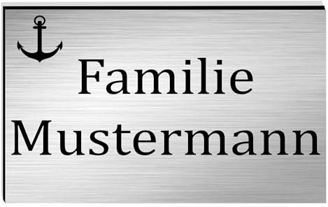 KIWISTAR UG - ab 1x - Namensschild Anker 100x60mm Briefkastenschild selbstklebend - silber-schwarz gebürstet - Klingelschild personalisiert Briefkastenschild - Türschild - mit Gravur UV und wetterfest