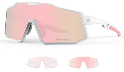 LECAGE Selbsttönend Fahrradbrille Herrn Damen Photochromatische Polarisierte Sport Sonnenbrille UV400 Schutz Radbrille Sportbrille für Schnelle Radfahren MTB Laufen (Rosa)