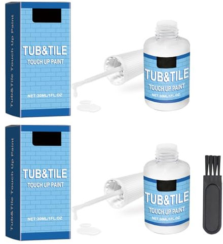 Neyeau 2 Boxes Bath Enamel Repair Kit, White Enamel Touch Up Paint, Ceramic tile Bath Repair Kit and 1 Small Brush Suitable for Kitchen, Wood, Ceiling, Door, Cabinet and Furniture (30ml/Bottle)
