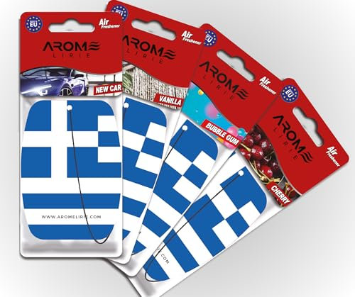 Griechenland Duftbaum Autoparfüm Flagge Greece Lufterfrischer 4er Pack – New Car, Bubble Gum, Vanille, Kirsche