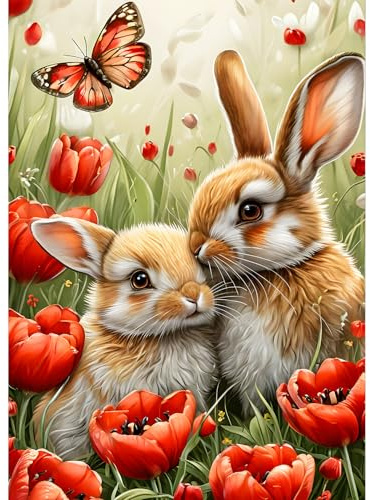QQYRHN 5D Kaninchen Diamond Painting Kit für Erwachsene Anfänger Mohnblumen Diamant Kunst Kits Vollständiges DIY Schmetterlinge Diamantstickerei-Set Perfekt zur Entspannung und Dekoration 30x40 cm