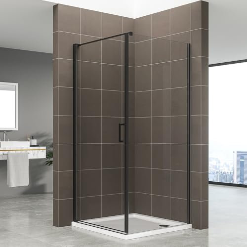 HELENA-BLACK Cabine de douche 80 x 80 cm - H 190 cm porte battante verre 6 mm transparent, profilés noirs