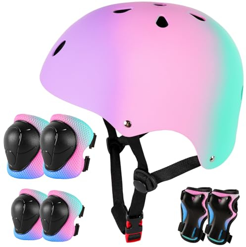 Kids Bike Helmet for 3-5-8-14+ Age Girls and Boys, Kids Helmet with Knee Pads Elbow Pads Wrist Guards,Ventilation Multi-Sport Scooter Rollerblading Skateboarding Cycling
