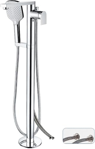 Robinet De Baignoire Autoportant, Robinet De Baignoire Vertical, Robinet De Baignoire avec Mélange d'eau Chaude Et Froide, Pommeau De Douche Haut De Gamme À Grand Débit