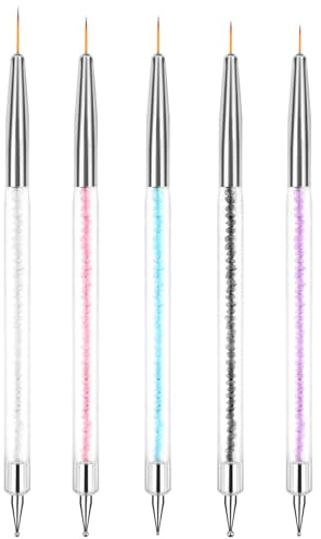 BUTBU 5 Piezas Pinceles para Uñas, Nail Dotting Manicure Tools, Herramientas de Doble Punta de Uñas Set, Pinceles Nail Art Liner, para Decoración de DIY Nail Art Designs (Multicolor)
