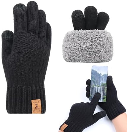 Vernerth Handschuhe Herren – Warme Winterhandschuhe mit Fleece-Futter, Thermo Strickhandschuhe mit Touchscreen-Funktion, Elastische Handschuhe Winter Herren für Damen & Herren