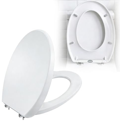 O-Shape Soft Close Toilet Seat, Adjustable Quick Release Hinges for Easy Cleaning, Universal Fit Bathroom Toilet Seat White, Durable Thermoset Lid, Quiet Toilet Seats with Anti-Slip Buffers&Top/Botto