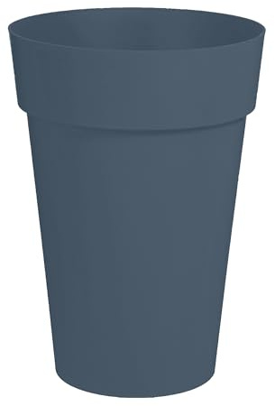 EDA - Pot de Fleur Vase Haut Toscane Ø 46 cm - 67 L - Intérieur & Extérieur - Zone de rétention d'eau pour Limiter l'Arrosage - Plastique Recyclé - Ø 46 x H.65 cm - Bleu Jean