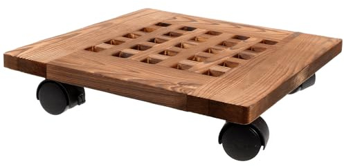 Abaodam Soporte para Macetas Cuadrado de Madera Vintage con Ruedas Giratorias, Base Engrosada y Desmontable, Porta Macetas Móvil Adecuado para Jardín y Decoración Interior