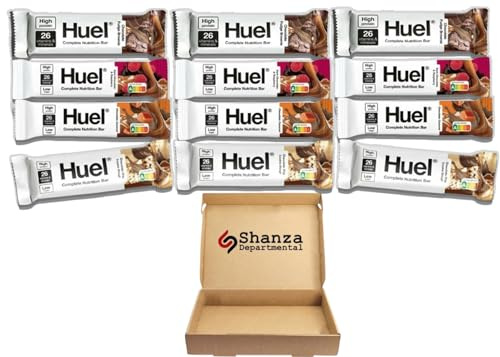 Huuel Complete Nutrition Bar Chocolate Variety Bundle – 12 x 55g High Protein Plant-Based Snack Bars | Low Sugar, High Fibre, Vegan, Under 200 Calories