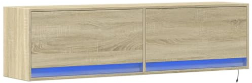 ZXLIHS Grand Meuble TV Flottant à LED, éère TV Murale de 140 cm avec 2 tiroirs, Centre de Divertissement Suspendu pour Le Salon (Marron)