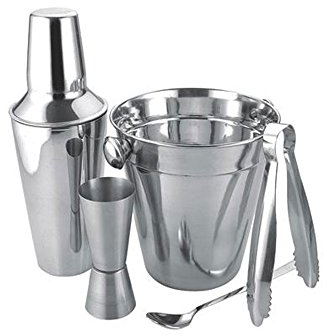 Apollo Stainless Steel Cocktail Gift Set with Shaker, Jigger, Spoon, Ice Bucket & Tongs | Cocktail Making Set