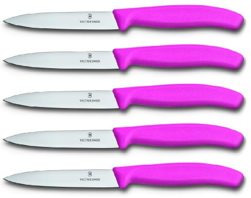 Victorinox Lot de 5 Couteaux à légumes Swiss Classic Pink - 10 cm sans Lame dentelée - Couteau à tomates