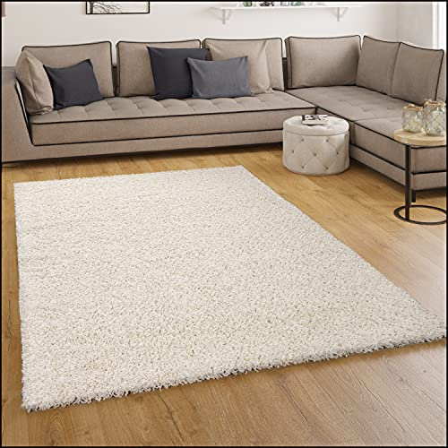Paco Home Shaggy Hochflor Langflor Teppich Sky Einfarbig in Creme, Grösse:100x200 cm