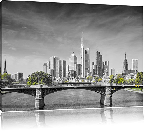 Pixxprint schöne Skyline von Frankfurt am Main B&W, Größe: 120x80cm, Leinwandbild, fertig gespannt, Wandbild, Dekoration, Kunstdruck, kein Poster