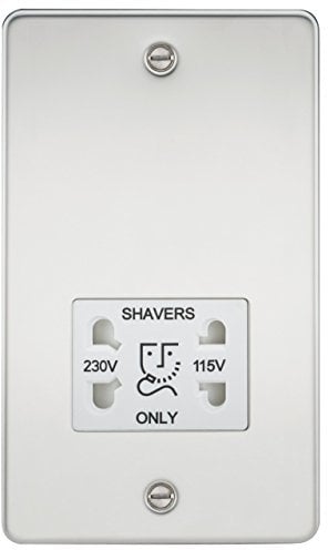 Knightsbridge FP8900PCW FP8900 FPAV8900PCW Flat Plate 115V/230V Dual Voltage Shaver Socket-Polished Chrome, 230 V, White Insert