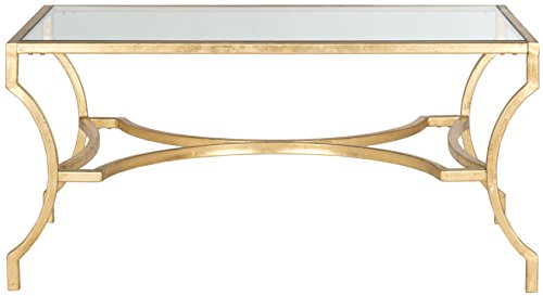 SAFAVIEH Glam Accent Table with Iron Legs, in Gold and Clear, 51 X 94 X 43.18