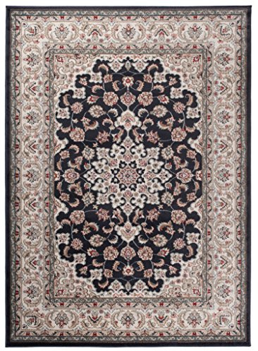 Traditioneller Klassischer Teppich für Ihre Wohnzimmer - Anthrazit Schwarz Creme - Perser Orientalisches Heriz Keshan Muster - Blumen Ornamente - Top Qualität Pflegeleicht  AYLA  180 x 250 cm Groß