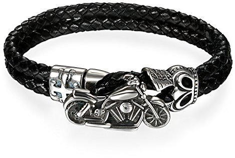 OIDEA Herren Damen Lederarmband Schwarz breit Geflochten Leder Seil Biker Armreif mit Motorrad Schließe