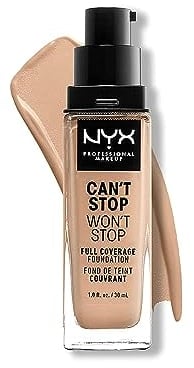 NYX Professional Makeup Can't Stop Won't Stop Full Coverage Foundation, Langanhaltend, Wasserfest, Vegane Formel, Mattierter Teint, Farbton: Natural