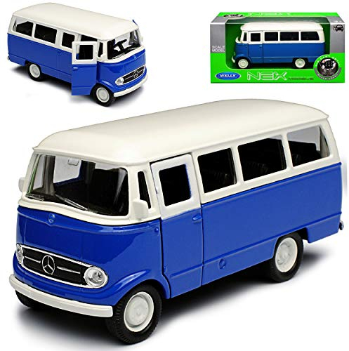 Welly Mercedes-B L319 Blau mit Weiss Personen Transporter Bus 1955-1968 ca 1/43 1/36-1/46 Modell Auto mit individiuellem Wunschkennzeichen
