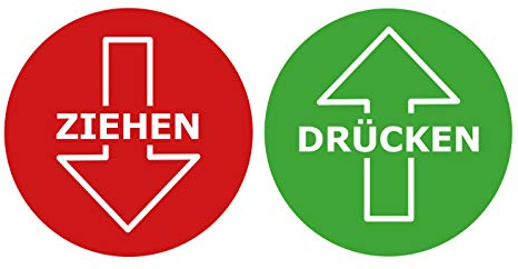 Tür-Schild Aufkleber Ziehen Drücken Warnschild Rot Grün Witterungsbeständig Ø 8,5 cm Rund Witterungs- und UV-Beständig