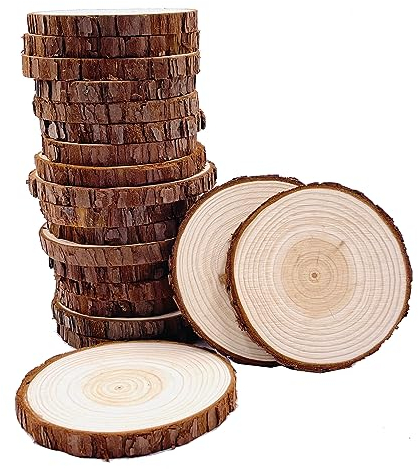 Holzscheiben 20 Stücke Holz Log Scheiben 9-10cm Unvollendete Holzkreise Ungebohrte Holzkreise ohne Loch für DIY Handwerk Holz-Scheiben Hochzeit Mittelstücke Weihnachten Dekoration Baumscheibe