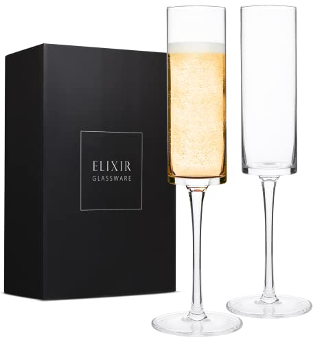 Crystal Champagne Flutes Set of 2 - Edge Champagne Glasses, Prosecco Glasses - Modern & Elegant Gift for Women, Men, Wedding, Anniversary, Christmas, Birthday - 180ml, 100% Lead-Free Crystal