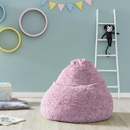 Lumaland Fluffy Sitzsack | Kinderzimmer Sitzkissen 60 x 45 cm | Waschbarer Bezug aus Webplüsch | Flauschiger & weicher Kinder Bodenkissen | Passend für Mädchen & Jungen | 120L Volumen [Pink]