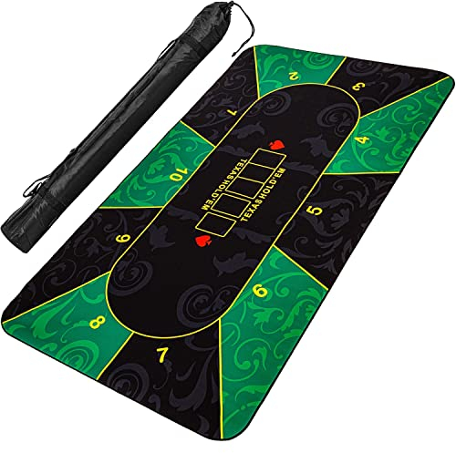 GAMES PLANET XXL Pokermatte, bis zu 10 Spieler, Maße 160x80cm, grün-schwarz, inkl. Tragetasche, Unterseite Naturkautschuk, wasserabweisend