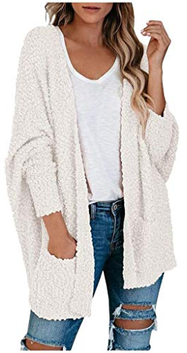 Lazzboy Strickjacke Damen Lang Frauen Popcorn Langarm Open Front Pockets Übergroße Einfarbig Mehrere Farben Verfügbar Cardigan Sweater Mäntel