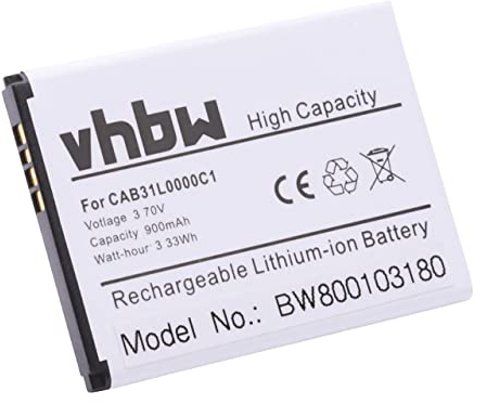 vhbw Akku Ersatz für Alcatel CAB30B4000C1 für Handy Smartphone Telefon (600mAh, 3,7V, Li-Ion)