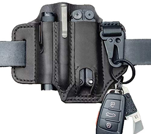 TiSkying EDC Gürtel Organizer EDC Tasche Leder Holster Organizer Multiwerkzeug mit Leder Schlüsselanhänger Mehrzweckwerkzeug für Stift-Taschenlampe Werkzeuge u