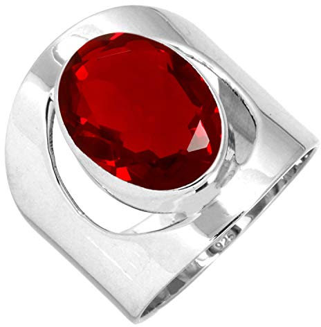 Jeweloporium Roter Rubin-Simulationssilberring, Größe 56 (17,8), 925er Sterlingsilberring für Damen, ovaler Stein, handgefertigter Schmuck