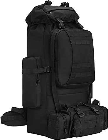 HongXingHai 100 l Camping-Wanderrucksack, Molle-Militär-Rucksack, wasserdicht, leicht, Wanderrucksack, Black CP, Large, Wanderrucksäcke