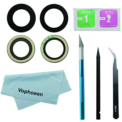 Vophoeen 2 piezas (1 juego) OEM original de lente de cristal para cámara trasera para iPhone 13 y iPhone 13 Mini con adhesivo preinstalado + kit de herramientas de reparación
