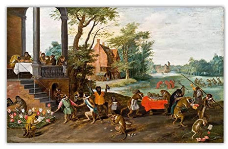 Printed Paintings Leinwand-Pieter Bruegel II Satire on Tulip ManiaAuf Leinwand drucken-Leinwand Wandkunst Home Decora Gemälde 40x64cm Rahmenlos
