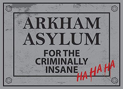Vintage Advertising Wall Tin Plaque - Pub Shed Bar Man Cave Home Bedroom Office Kitchen Gift Metal Sign - Arkham Asylum Batman Joker Mental Insane 2 Sizes (A4)