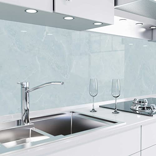 danario Küchenrückwand selbstklebend - Glasoptik - Spritzschutz Küche - versteifte PET Folie - 0,8 mm - Marmor blau - 60cm x 500cm