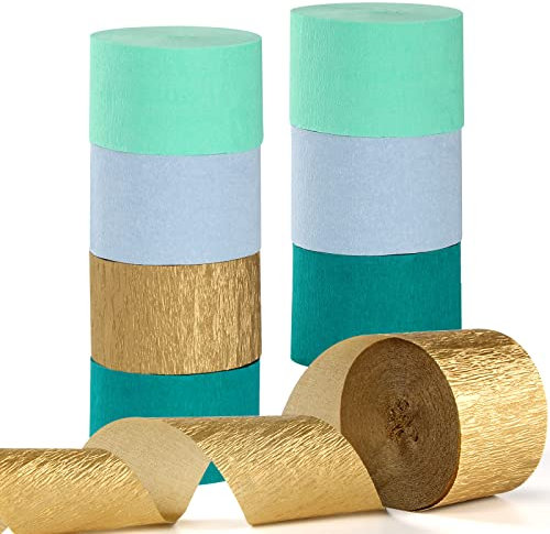 Luftschlangen, hellblau, blaugrün, minzgrün, goldfarben, Party-Dekorationen, für Hochzeit, Geburtstag, Babyparty, Brautparty, Krepp, Seidenpapier, Luftschlangen, Junggesellinnenabschied, Verlobung,
