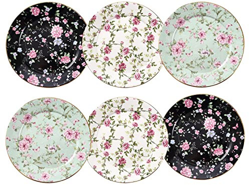 Loymokinar Dessertteller, 20,3 cm, 6 Stück, Keramik, Knochenporzellan, Vorspeisenteller, Blumenteller, Salatteller, kleine Teller, kleine Teller, Geschirr, Salatteller (flach rund)