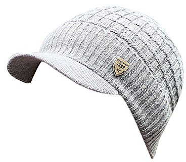 Zhiyao Beanie Mütz Damen Herren Mütze mit Schirm Fleece Visor Wintermütze Schirmmütze Strickmütze-Warm Schild für Winter, Grau, Einheitsgröße
