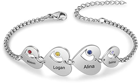 Jeweidea Damen Armband mit Namen Personalisiert Armband mit Gravur Herz Anhänger für Damen Mama Geschenk zum Geburtstag Muttertag Weihnachten