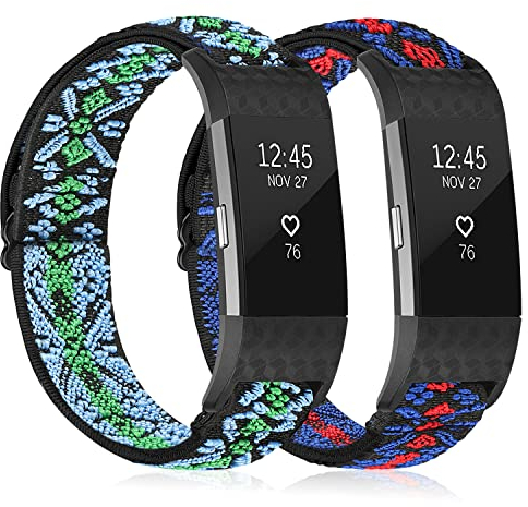 YCHDDER Solo Loop Elastische Armband kompatibel mit Fitbit Charge 2 Armband,Einstellbare Gemütlich Atmungsaktives Dehnbarer Nylon Sport Ersatzarmbänder für Fitbit Charge 2 Herren Damen