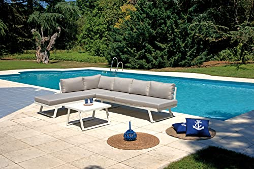 Gruppo Maruccia - Wohnzimmer für den Außenbereich 6 Sitzer aus Aluminium - mit Sofas umwandelbar in Sonnenliegen für Garten, Bar, Hotel - Inklusive Kissen (Weiß)