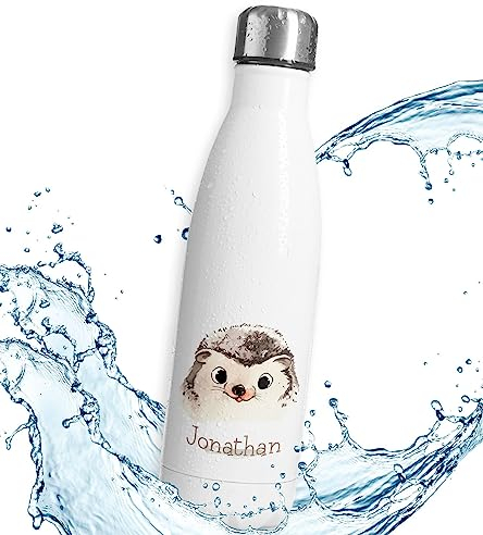 timalo® Thermosflasche Tiere personalisiert mit Namen auslaufsichere Edelstahl Trinkflasche Wasserflasche für Kinder Mädchen Jungen 500mL | Igel